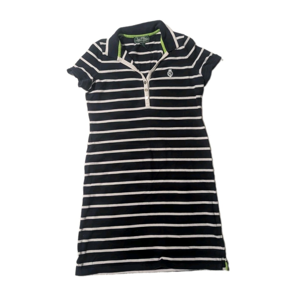 Lauren Ralph Lauren L-RL Petite PM Navy White Striped Polo Dress Preppy
